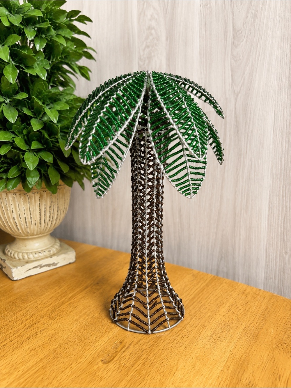 Handmade Beaded Palm Tree Sculpture Wire & Bead Tropical Déco